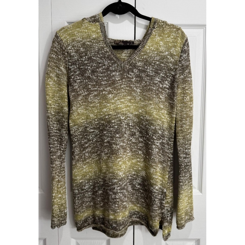Prana Pullover Sweater Women's Medium Brown Yellow Long-Sleeve Hooded Winter